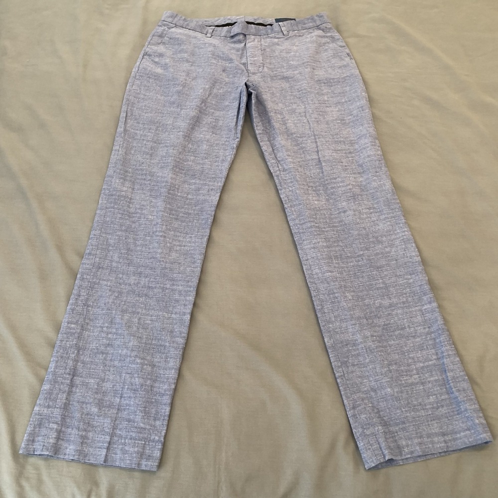 Fairlane Pants Mens 36x34 Light Blue Chambray Chino Stretch Straight Leg Casual